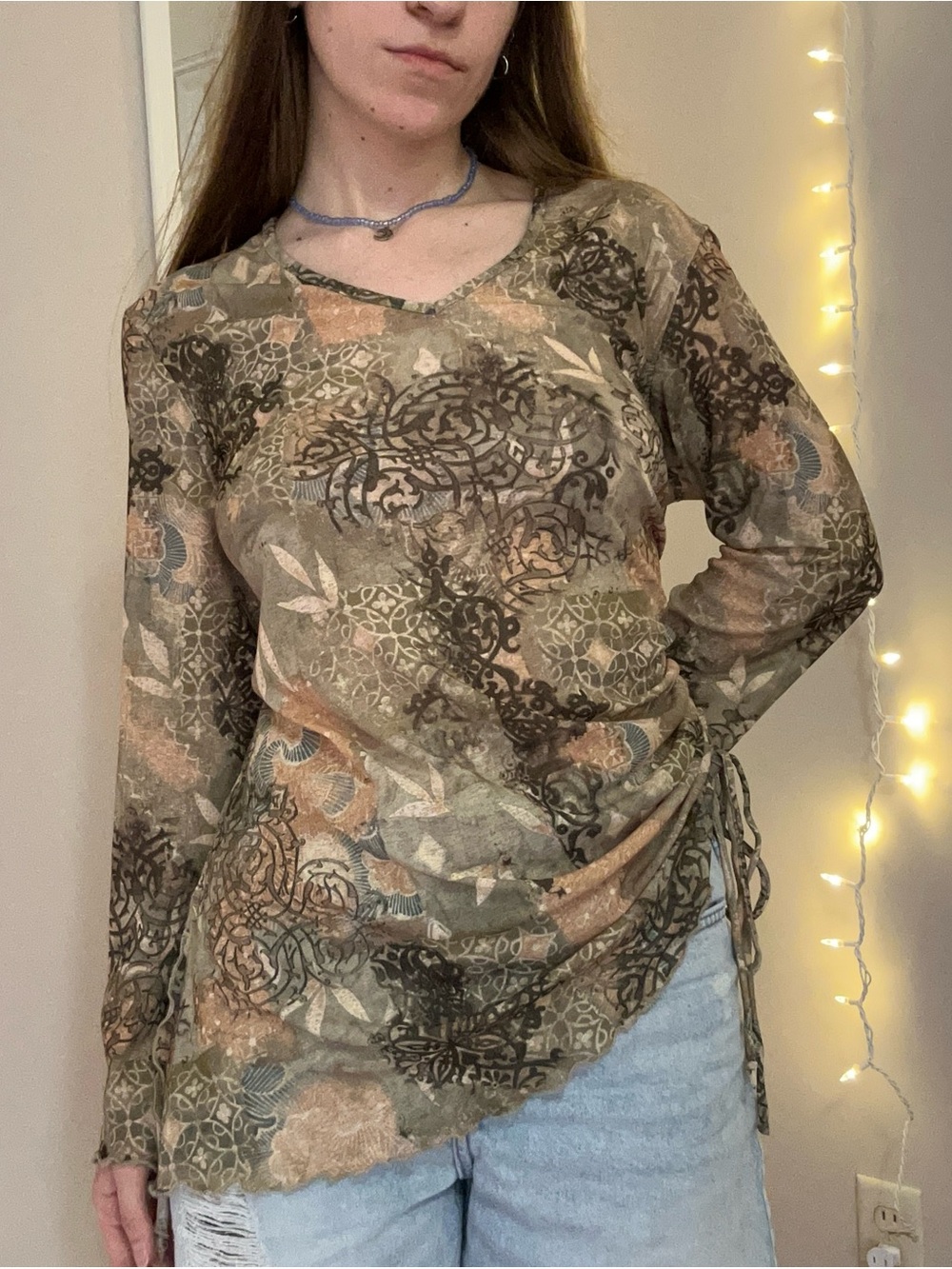 Vintage Green and Tan Blouse